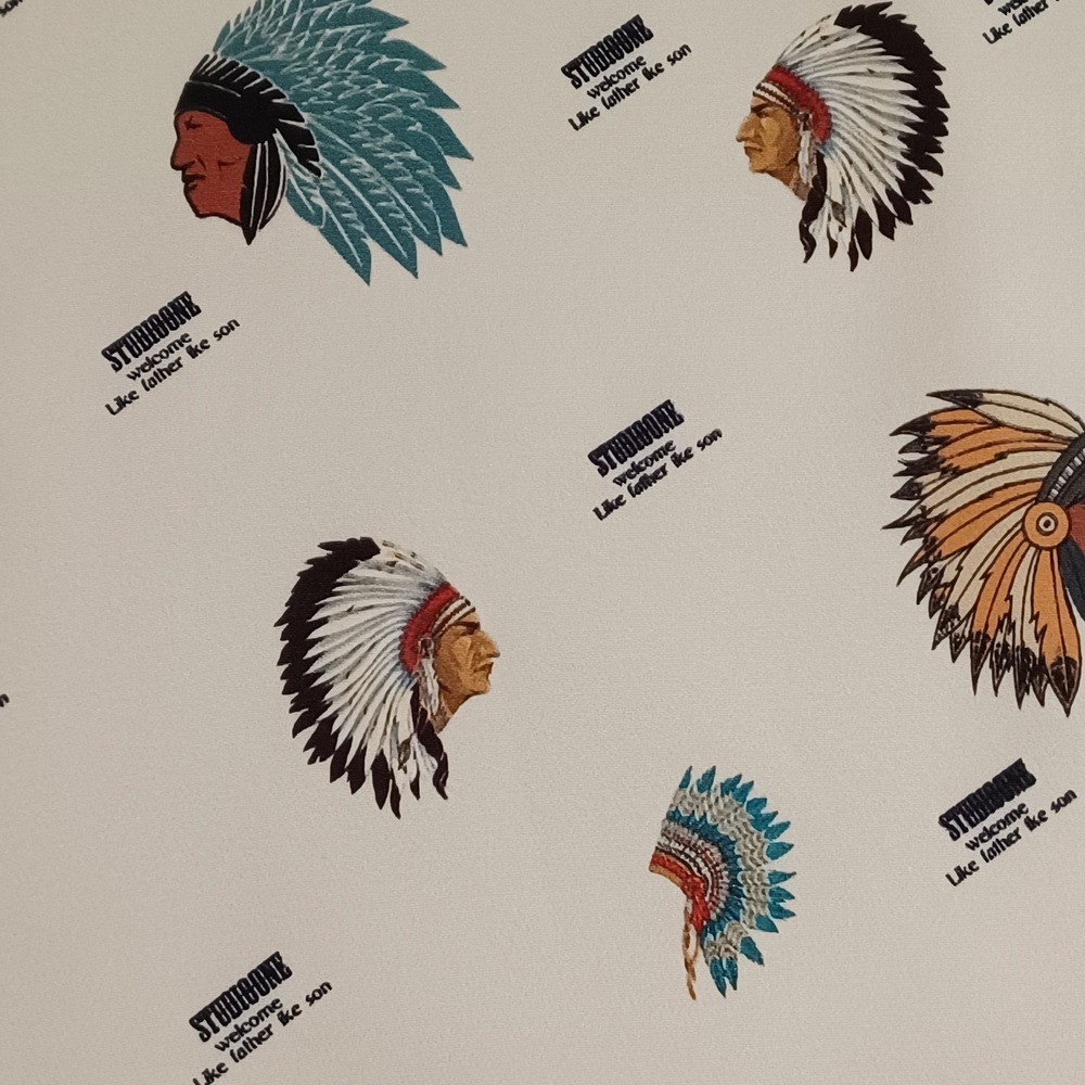 Studio One Mens 2XL Short Sleeve‎ Button Up Shirt Headdress Print Cream Graphic - Picture 4 of 11